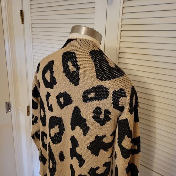 Leopard Print Open Front Longline Cardigan Goodnight Macaroon Medium - Picture 5 of 7